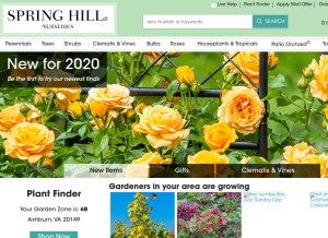 How springhillnursery.com looks like on a tablet such as an iPad.