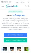 How squadhelp.com looks like on a mobile device such as an iPhone.