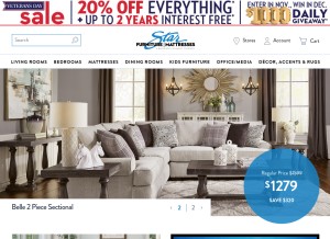 How starfurniture.com looks like on a tablet such as an iPad.