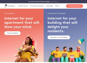 How starry.com looks like on a tablet such as an iPad.