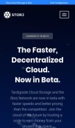 How storj.io looks like on a mobile device such as an iPhone.