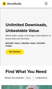 How storyblocks.com looks like on a mobile device such as an iPhone.