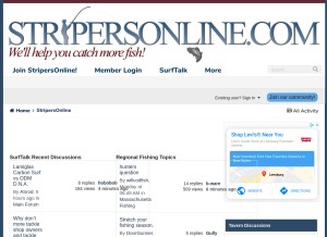 How stripersonline.com looks like on a tablet such as an iPad.