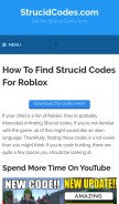 How strucidcodes.com looks like on a mobile device such as an iPhone.