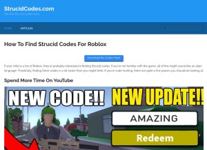 How strucidcodes.com looks like on a tablet such as an iPad.