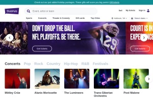 How stubhub.com looks like on a tablet such as an iPad.