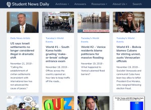 How studentnewsdaily.com looks like on a tablet such as an iPad.