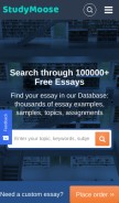 How studymoose.com looks like on a mobile device such as an iPhone.