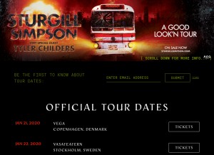 How sturgillsimpson.com looks like on a tablet such as an iPad.