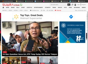 How suara.com looks like on a tablet such as an iPad.