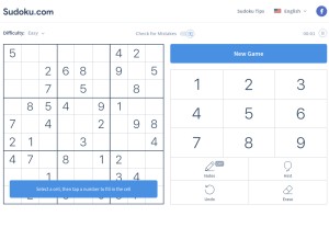How sudoku.com looks like on a tablet such as an iPad.