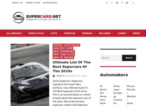How supercars.net looks like on a tablet such as an iPad.