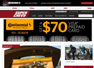 How superchevy.com looks like on a tablet such as an iPad.