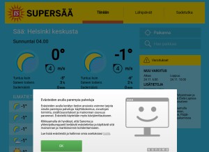 How supersaa.fi looks like on a tablet such as an iPad.