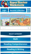 How superteacherworksheets.com looks like on a mobile device such as an iPhone.