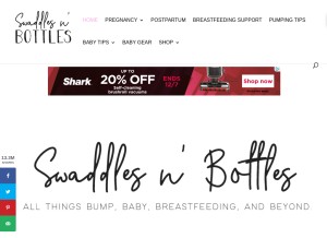 How swaddlesnbottles.com looks like on a tablet such as an iPad.