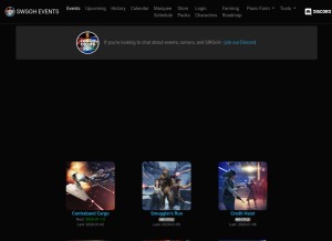 How swgohevents.com looks like on a tablet such as an iPad.