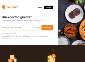 How swiggy.com looks like on a tablet such as an iPad.