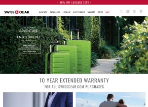 How swissgear.com looks like on a tablet such as an iPad.