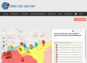 How syriancivilwarmap.com looks like on a tablet such as an iPad.