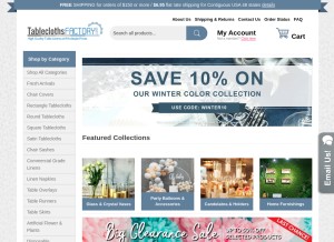 How tableclothsfactory.com looks like on a tablet such as an iPad.