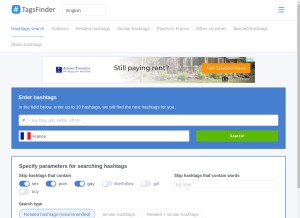 How tagsfinder.com looks like on a tablet such as an iPad.
