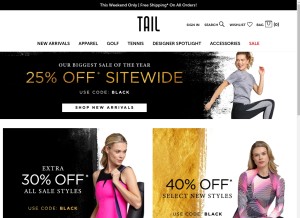 How tailactivewear.com looks like on a tablet such as an iPad.