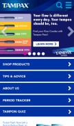 How tampax.com looks like on a mobile device such as an iPhone.