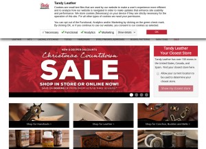 How tandyleather.com looks like on a tablet such as an iPad.