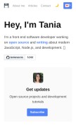 How taniarascia.com looks like on a mobile device such as an iPhone.
