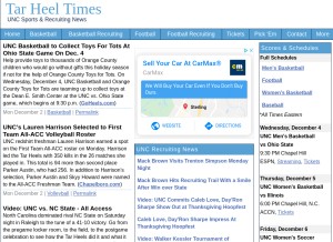 How tarheeltimes.com looks like on a tablet such as an iPad.