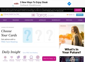 How tarot.com looks like on a tablet such as an iPad.