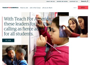 How teachforamerica.org looks like on a tablet such as an iPad.