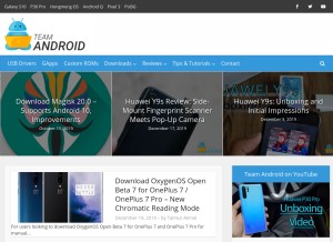 How teamandroid.com looks like on a tablet such as an iPad.