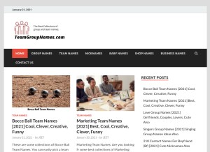 How teamgroupnames.com looks like on a tablet such as an iPad.