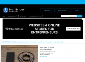 How techlicious.com looks like on a tablet such as an iPad.
