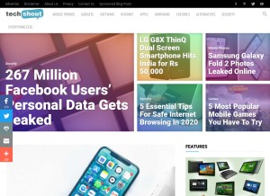 How techshout.com looks like on a tablet such as an iPad.