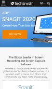 How techsmith.com looks like on a mobile device such as an iPhone.
