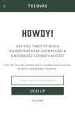 How tecovas.com looks like on a mobile device such as an iPhone.