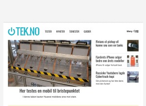 How tek.no looks like on a tablet such as an iPad.