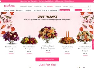 How teleflora.com looks like on a tablet such as an iPad.