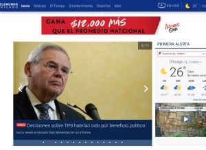 How telemundochicago.com looks like on a tablet such as an iPad.