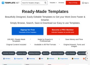 How template.net looks like on a tablet such as an iPad.