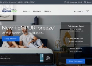How tempurpedic.com looks like on a tablet such as an iPad.