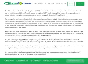 How tennispoint.com looks like on a tablet such as an iPad.