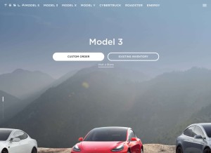 How tesla.com looks like on a tablet such as an iPad.