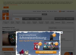 How test.de looks like on a tablet such as an iPad.