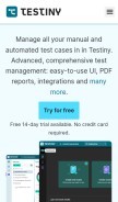 How testiny.io looks like on a mobile device such as an iPhone.
