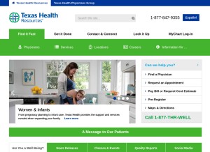 How texashealth.org looks like on a tablet such as an iPad.