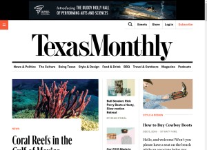 How texasmonthly.com looks like on a tablet such as an iPad.